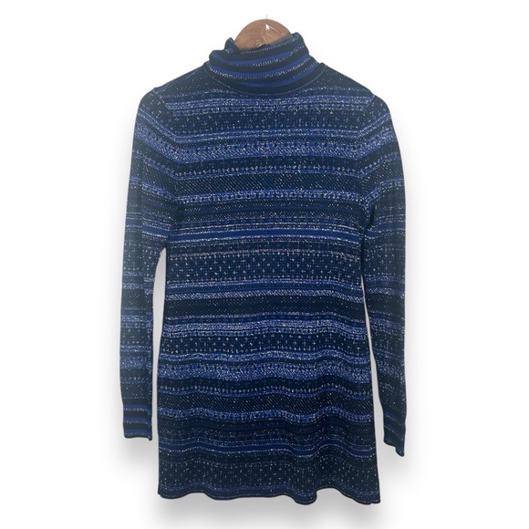 NWT White House Black Market Fair Isle Turtleneck Tunic Blue Silver Size Small - Picture 1 of 10